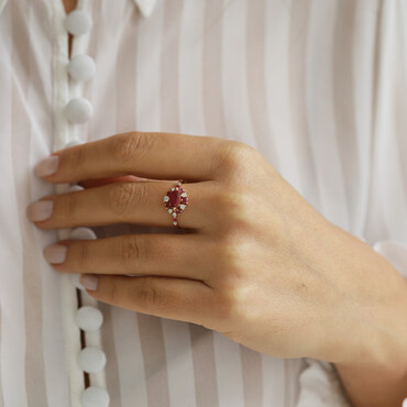 1.20 CT Yakut ve Pırlanta Taşlı Rose Altın Yüzük - Nev Jewellery (1)