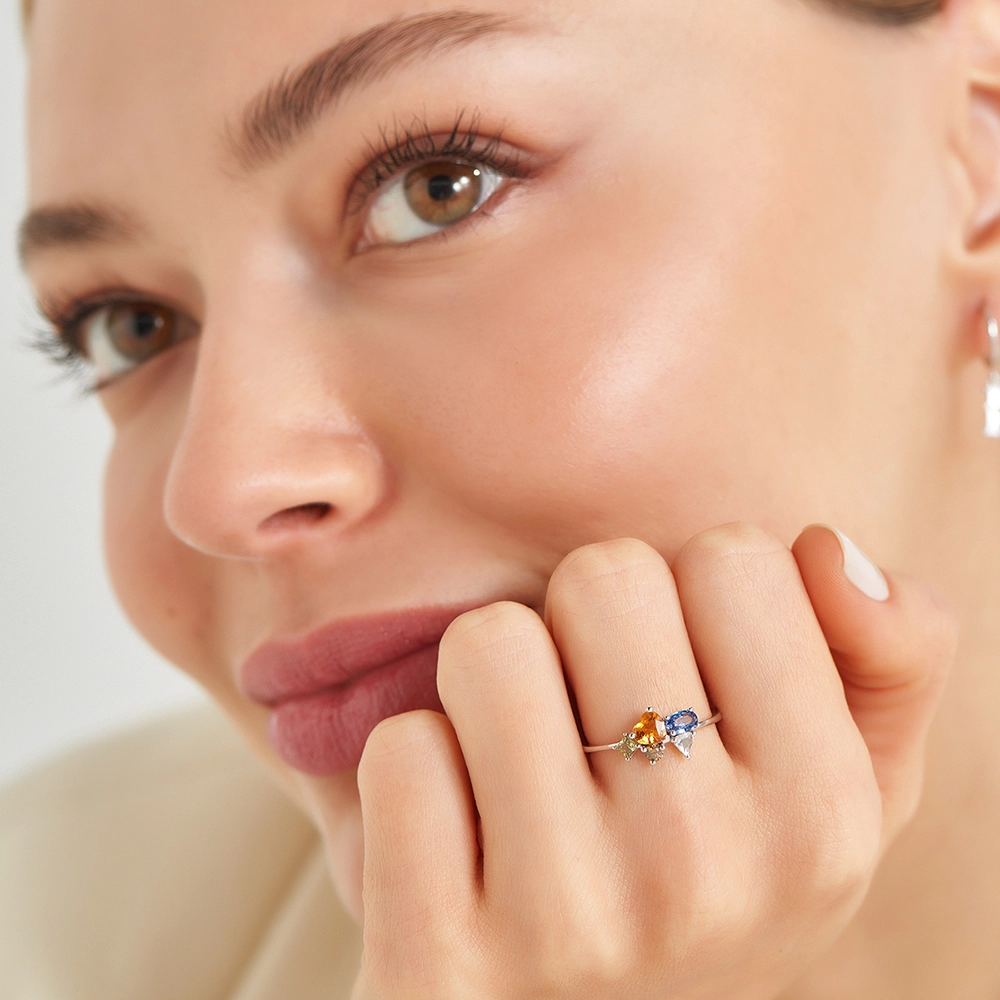 1.12 CT Elmas, Multicolor Safir ve Brown Pırlanta Taşlı Yüzük - Nev Jewellery (1)