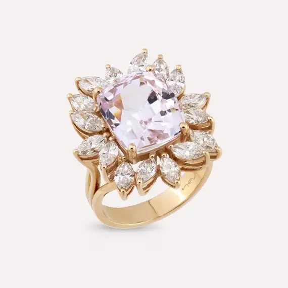 11.21 CT Kunzite and Marquise Cut Diamond Rose Gold Ring - 1