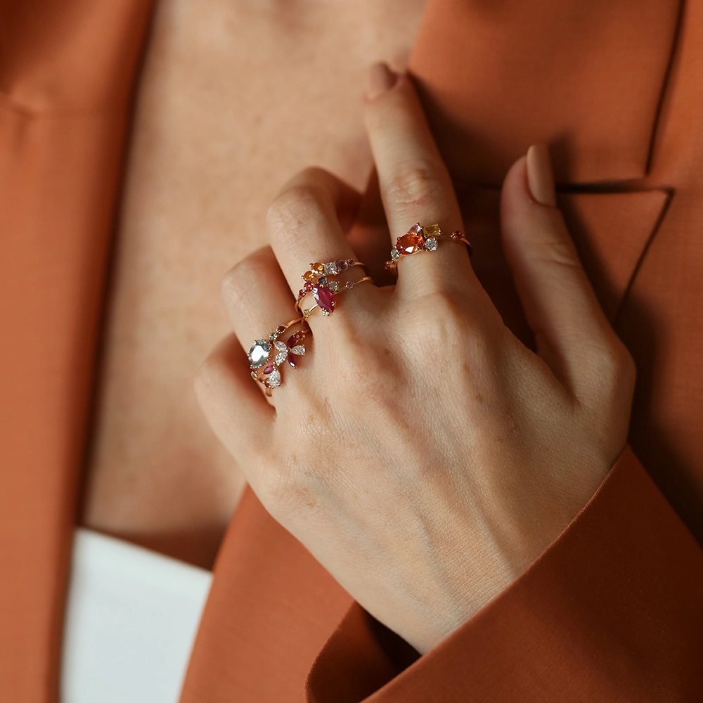 0.99 CT Multicolor Safir Taşlı Rose Altın Yüzük - Nev Jewellery (1)