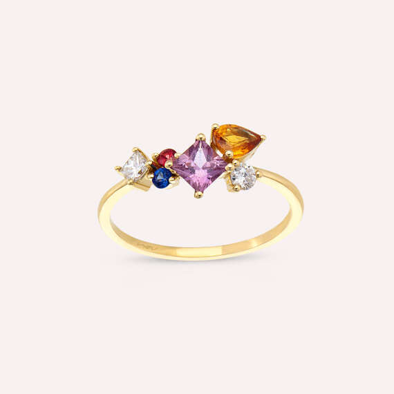 Lily 1.13 CT Multicolor Sapphire and Diamond Yellow Gold Ring - 3