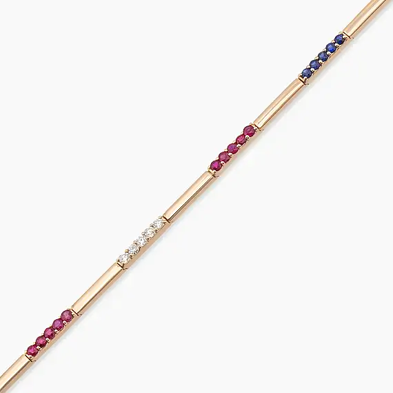 1.14 CT Multicolor Safir Taşlı Rose Altın Su Yolu Bileklik - 2