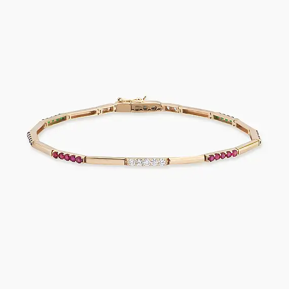 1.14 CT Multicolor Safir Taşlı Rose Altın Su Yolu Bileklik - 1