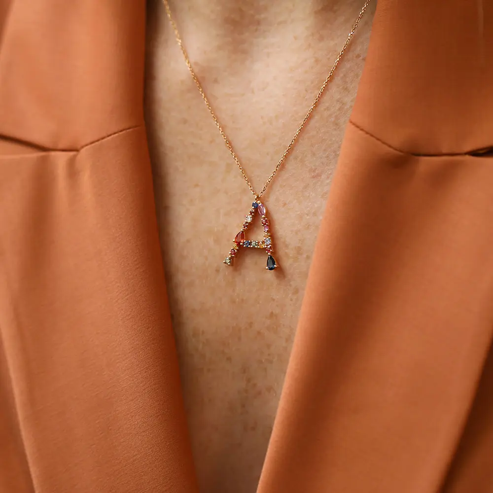 1.17 CT Brown Diamond and Multicolor Sapphire A Letter Pendant - Nev Jewellery (1)