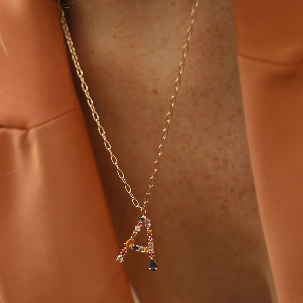 1.17 CT Brown Diamond and Multicolor Sapphire A Letter Pendant - 4