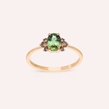 1.19 CT Green Sapphire and Brown Diamond Rose Gold Ring - Nev Jewellery