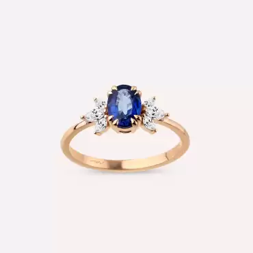 Ada 1.25 CT Safir ve Markiz Kesim Pırlanta Taşlı Rose Altın Yüzük - Nev Jewellery (1)