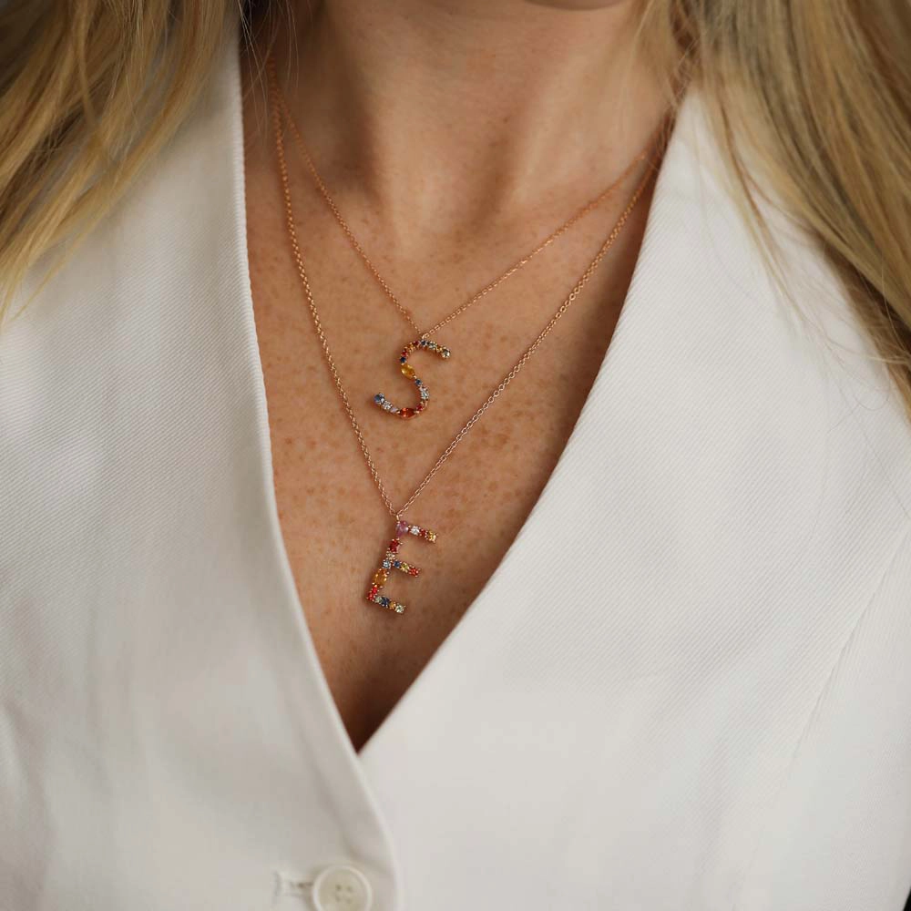 1.21 CT Brown Diamond and Multicolor Sapphire E Letter Necklace - Nev Jewellery (1)