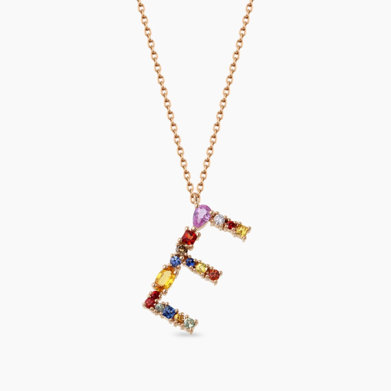 1.21 CT Brown Diamond and Multicolor Sapphire E Letter Necklace - Nev Jewellery