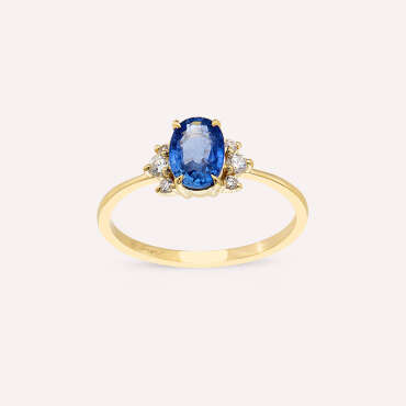 1.23 CT Blue Safir ve Pırlanta Taşlı Sarı Altın Yüzük - Nev Jewellery (1)