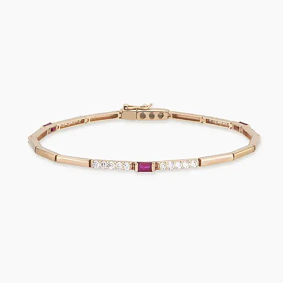 1.23 CT Multicolor Sapphire Rose Gold Tennis Bracelet - 1