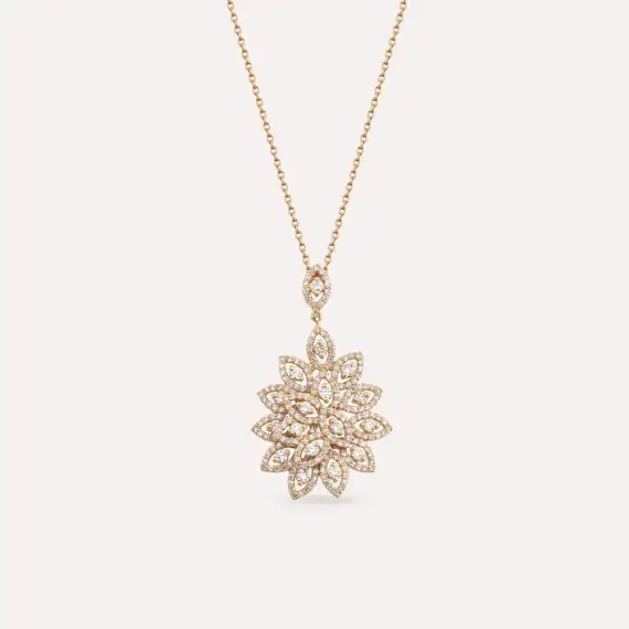 1.24 CT Pırlanta Taşlı Rose Altın Kolye - 1