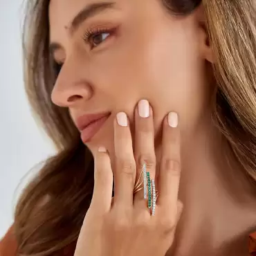 1.25 CT Zümrüt ve Pırlanta Taşlı Rose Altın Yüzük - Nev Jewellery (1)