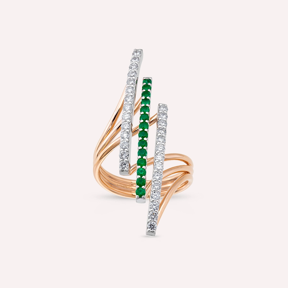 1.25 CT Zümrüt ve Pırlanta Taşlı Rose Altın Yüzük - Nev Jewellery (1)