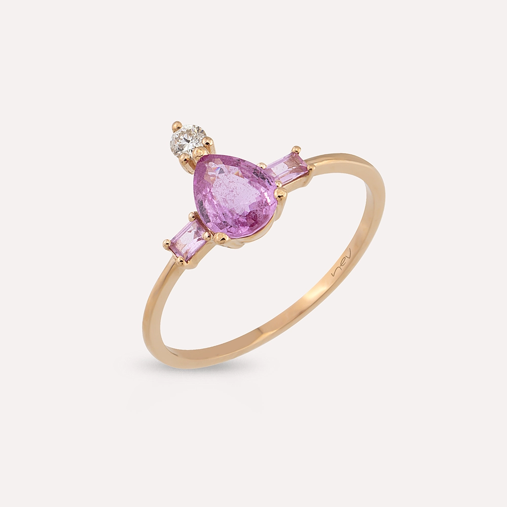 1.26 CT Diamond and Pink Sapphire Rose Gold Ring - 3