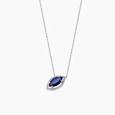 1.26 CT Markiz Kesim Safir ve Pırlanta Taşlı Beyaz Altın Kolye - Nev Jewellery (1)