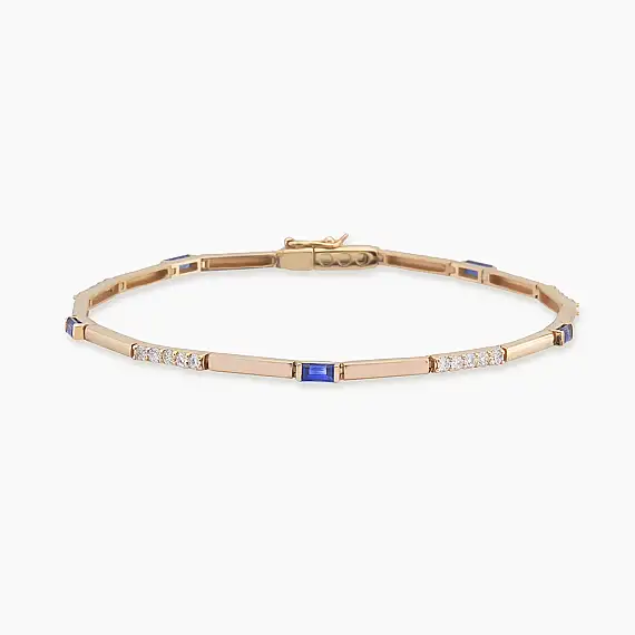 1.27 CT Multicolor Sapphire Rose Gold Tennis Bracelet - 1