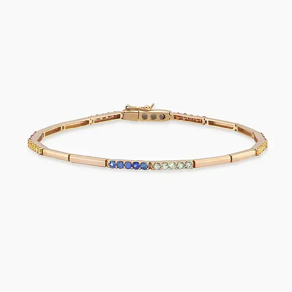 1.29 CT Multicolor Sapphire Rose Gold Tennis Bracelet - 1