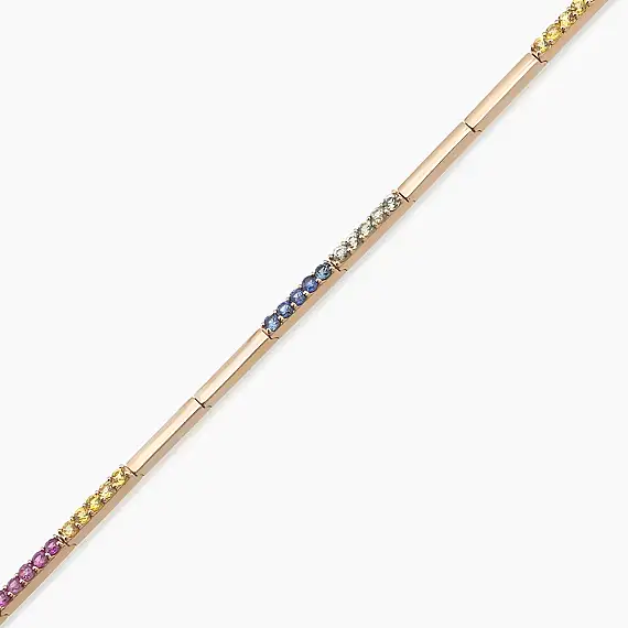 1.29 CT Multicolor Sapphire Rose Gold Tennis Bracelet - 2