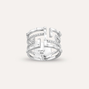 1.30 CT Baget Pırlanta Taşlı Sıralı Beyaz Altın Yüzük - Nev Jewellery