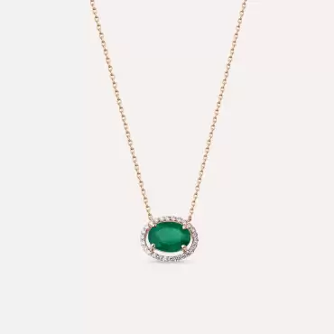 1.30 CT Pırlanta ve Oval Kesim Pırlanta Taşlı Rose Altın Kolye - Nev Jewellery (1)