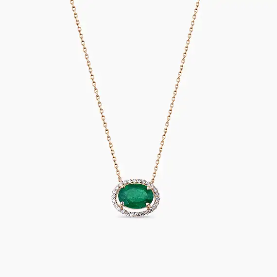 1.30 CT Pırlanta ve Oval Kesim Pırlanta Taşlı Rose Altın Kolye - 2