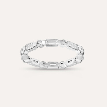 1.25 CT Baget Pırlanta Taşlı Tamtur Beyaz Altın Yüzük - Nev Jewellery