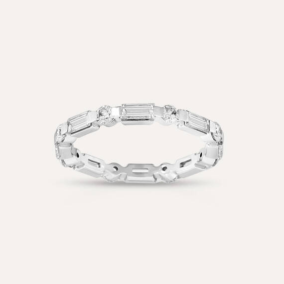 1.25 CT Baget Pırlanta Taşlı Tamtur Beyaz Altın Yüzük - 1