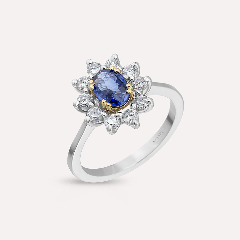 1.36 CT Safir ve Pırlanta Taşlı Anturaj Yüzük - Nev Jewellery (1)