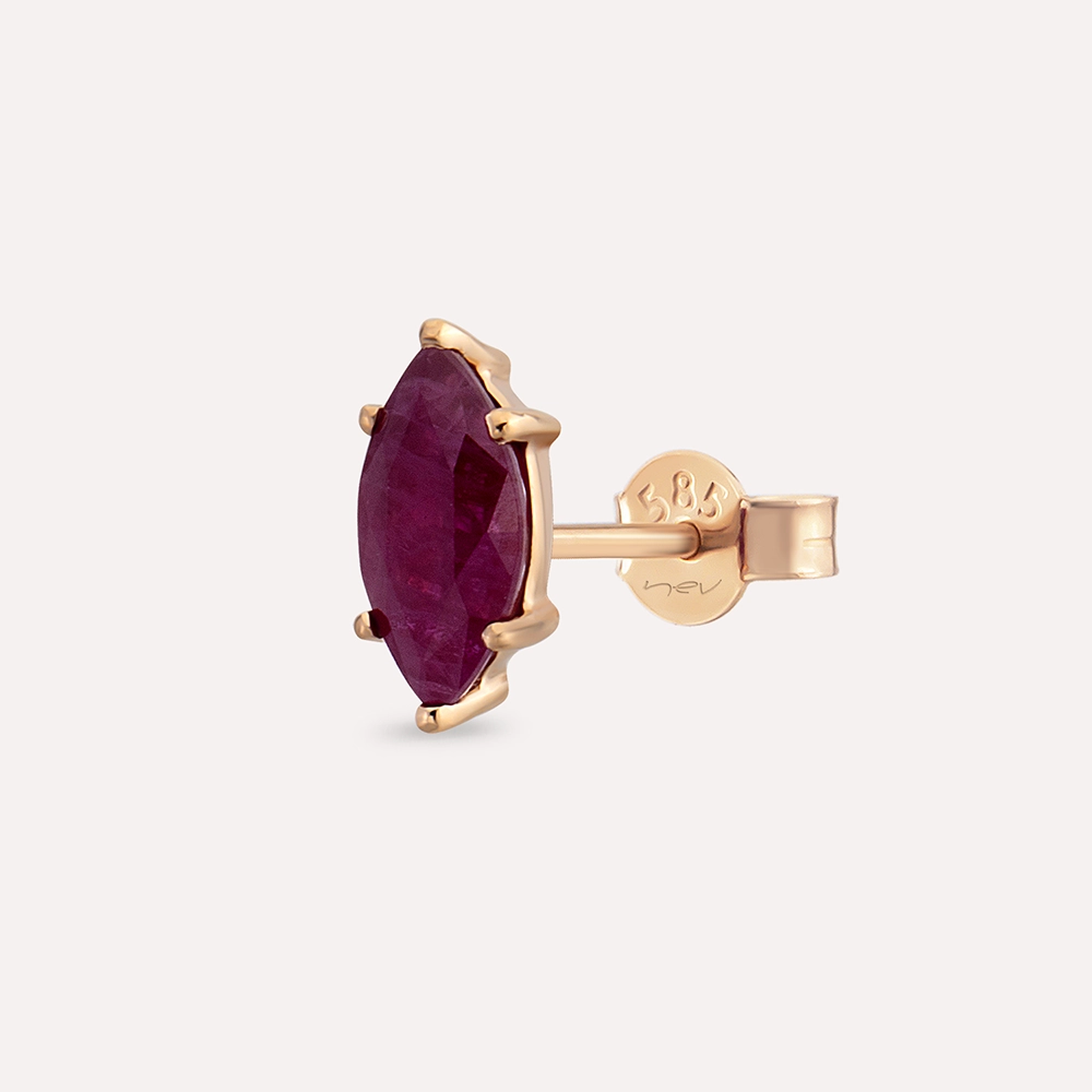 1.37 CT Markiz Kesim Yakut Taşlı Sarı Altın Tek Küpe - Nev Jewellery (1)