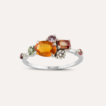 1.38 CT Multicolor Sapphire and Diamond White Gold Ring - Nev Jewellery