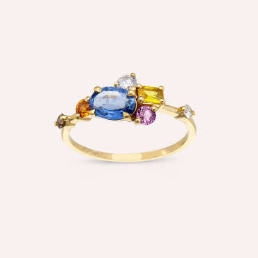 1.41 CT Multicolor Sapphire and Brown Diamond Yellow Gold Ring - Nev Jewellery
