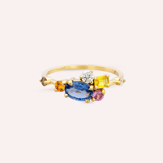 1.41 CT Multicolor Sapphire and Brown Diamond Yellow Gold Ring - 4
