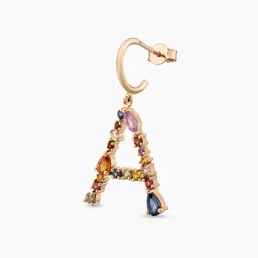 A Harf 1.42 CT Multicolor Safir ve Brown Pırlanta Taşlı Tek Küpe - Nev Jewellery (1)