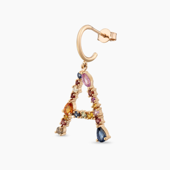 1.42 CT Multicolor Safir ve Brown Pırlanta Taşlı A Harf Tek Küpe - Nev Jewellery