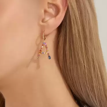 1.42 CT Multicolor Sapphire and Brown Diamond A Letter Single Earring - Nev Jewellery (1)