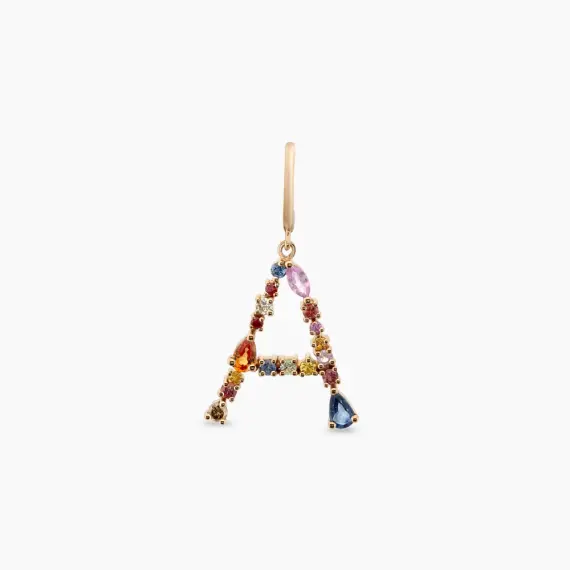 1.42 CT Multicolor Sapphire and Brown Diamond A Letter Single Earring - 4