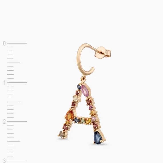 1.42 CT Multicolor Sapphire and Brown Diamond A Letter Single Earring - 5