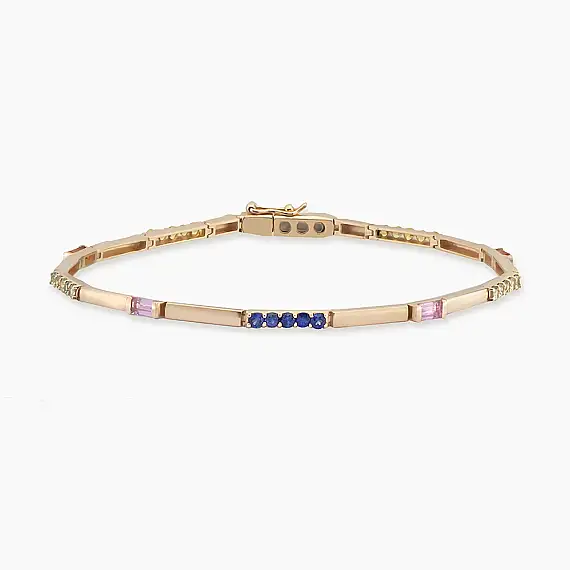 1.45 CT Multicolor Sapphire Rose Gold Tennis Bracelet - 1