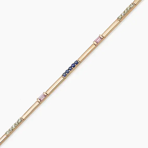 1.45 CT Multicolor Sapphire Rose Gold Tennis Bracelet - 2