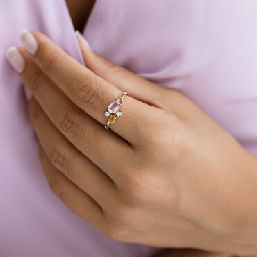 1.47 CT Multicolor Sapphire and Diamond Yellow Gold Ring - Nev Jewellery (1)