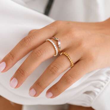 1.49 CT Orange Sapphire Yellow Gold Eternity Ring - Nev Jewellery (1)