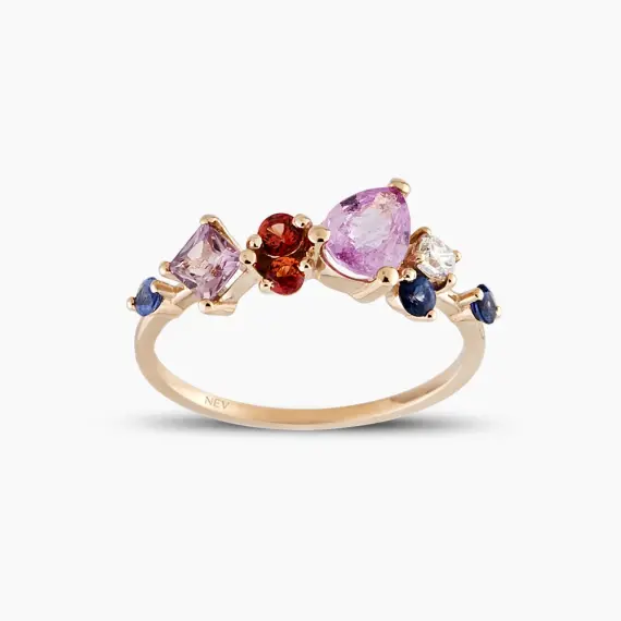 1.55 CT Multicolor Sapphire and Diamond Ring - 1