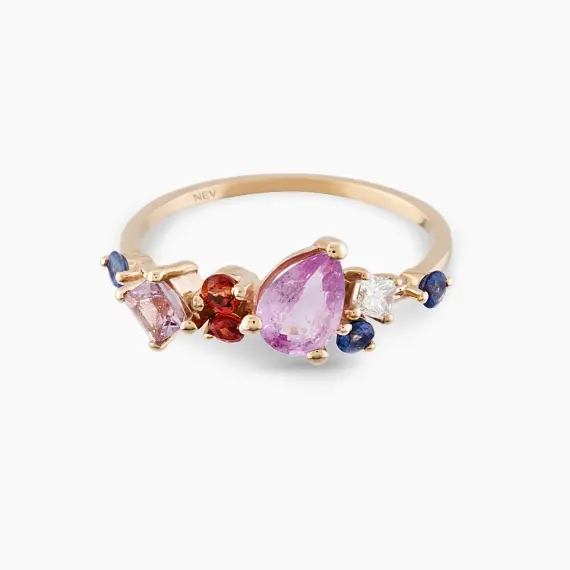 1.55 CT Multicolor Sapphire and Diamond Ring - 4