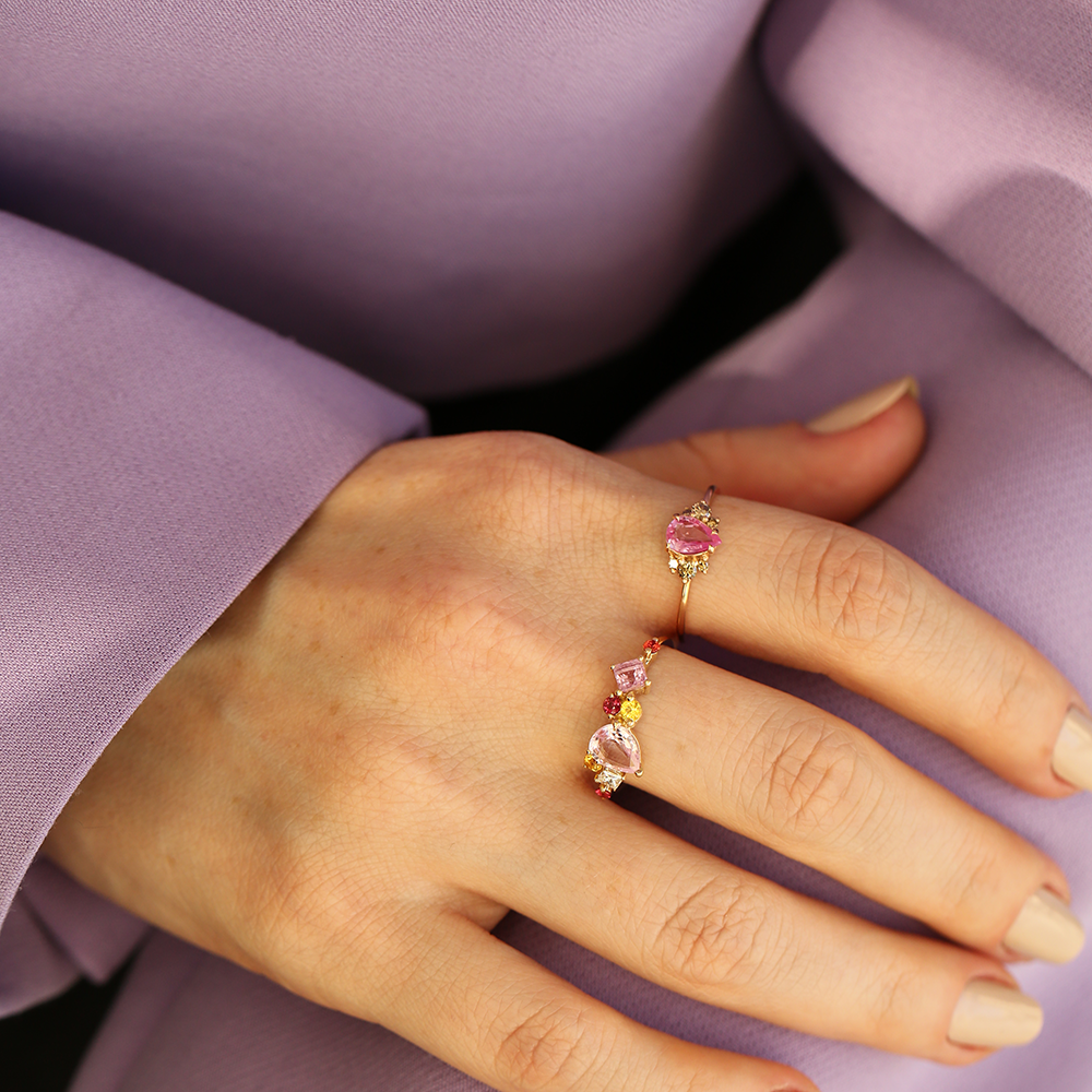 1.82 CT Multicolor Safir ve Pırlanta Taşlı Sarı Altın Yüzük - Nev Jewellery (1)