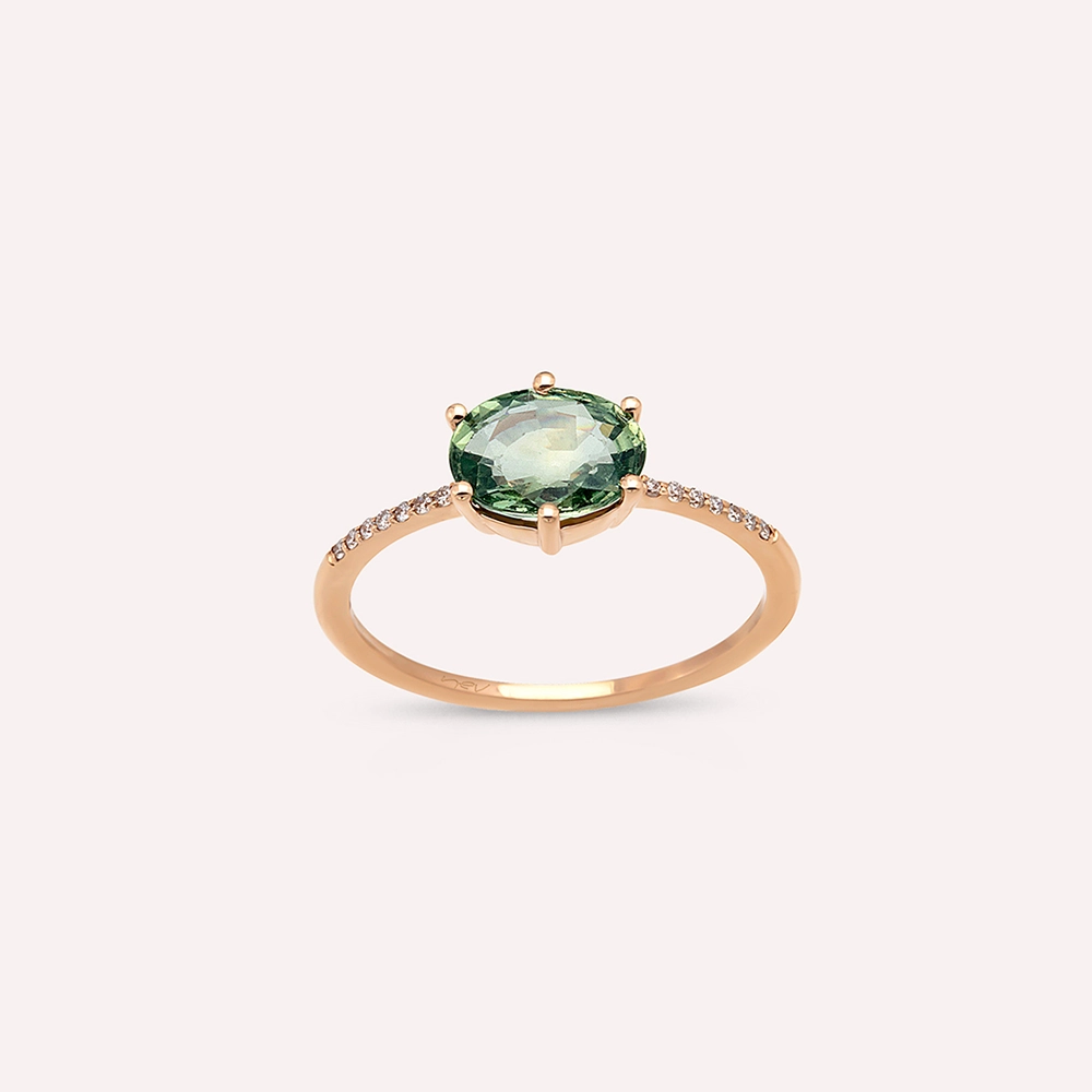 1.52 CT Green Safir ve Pırlanta Taşlı Rose Altın Yüzük - Nev Jewellery (1)
