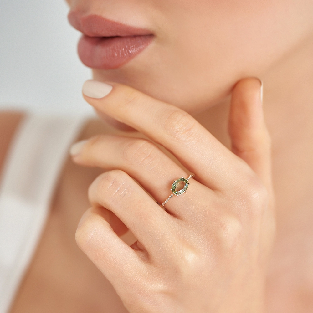 1.52 CT Green Safir ve Pırlanta Taşlı Rose Altın Yüzük - Nev Jewellery (1)