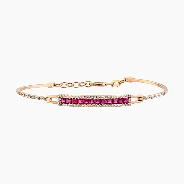 1.52 CT Kalibre Kesim Yakut ve Pırlanta Taşlı Rose Altın Bileklik - Nev Jewellery (1)