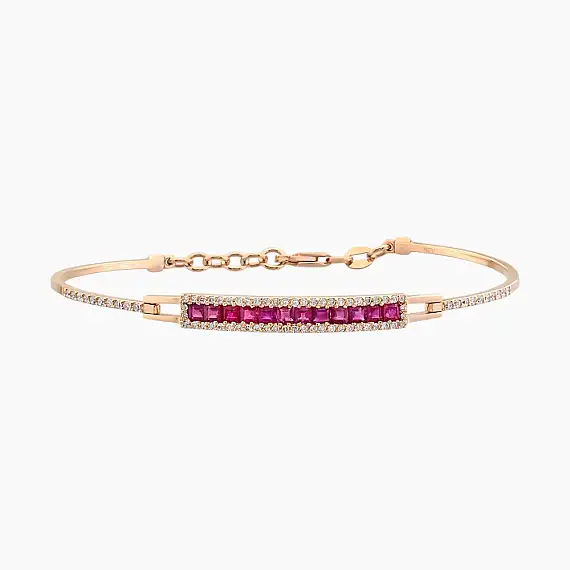 1.52 CT Kalibre Kesim Yakut ve Pırlanta Taşlı Rose Altın Bileklik - 2