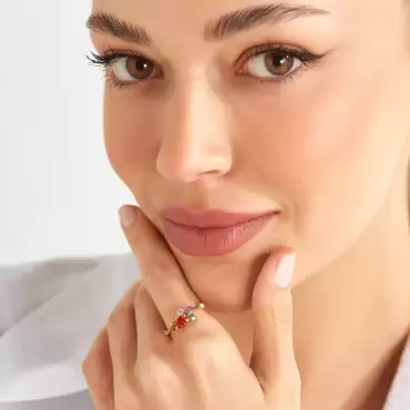 1.68 CT Multicolor Safir ve Brown Pırlanta Taşlı Sarı Altın Yüzük - Nev Jewellery (1)